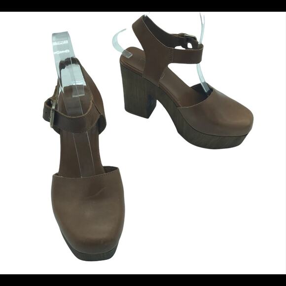 TOPSHOP Smile Tan Leather Platform Clog Style Sandals Sz 6 - Picture 1 of 9